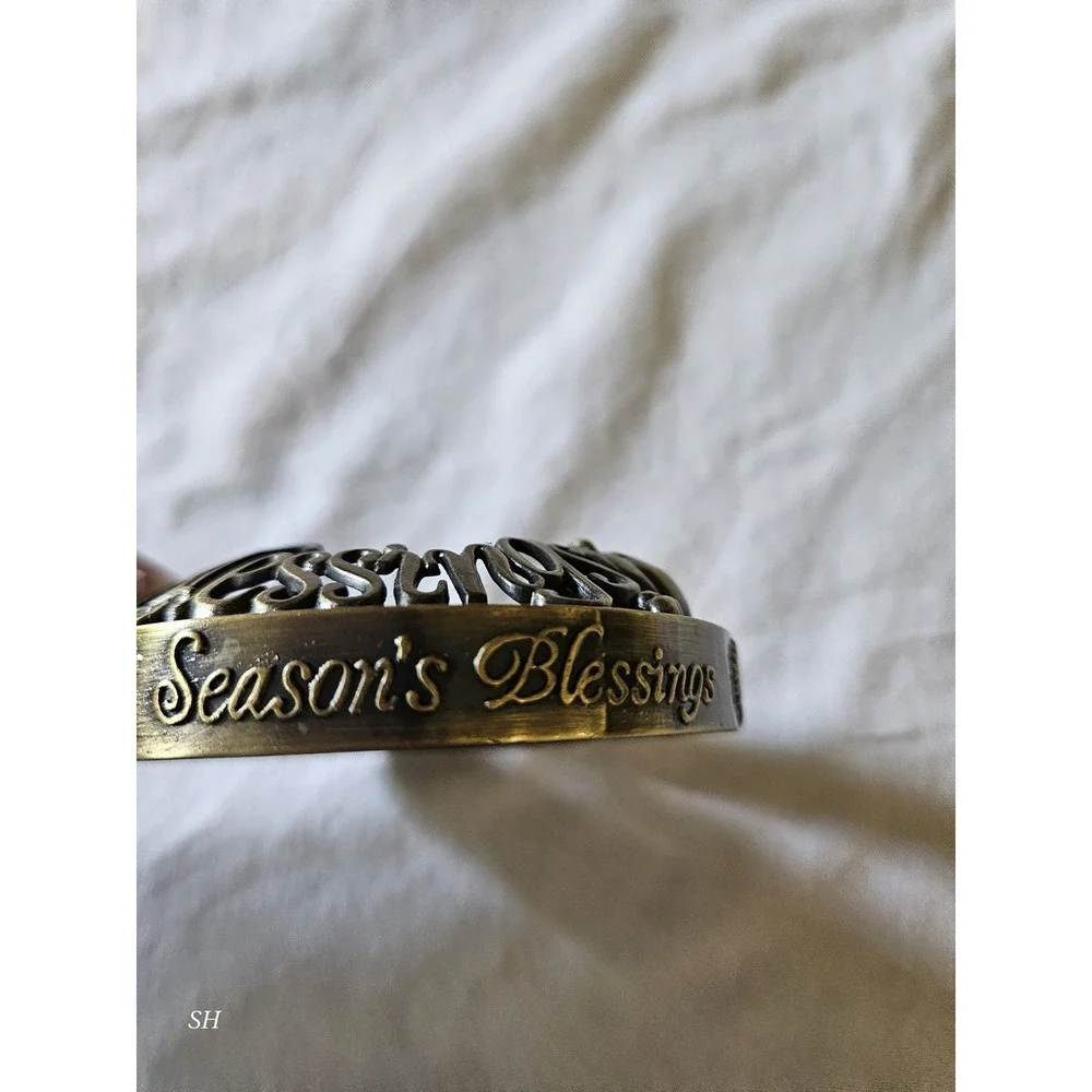 Seasons Blessings Candle Topper Bronze Tone Metal Harvest‎ Fall Candle Ring